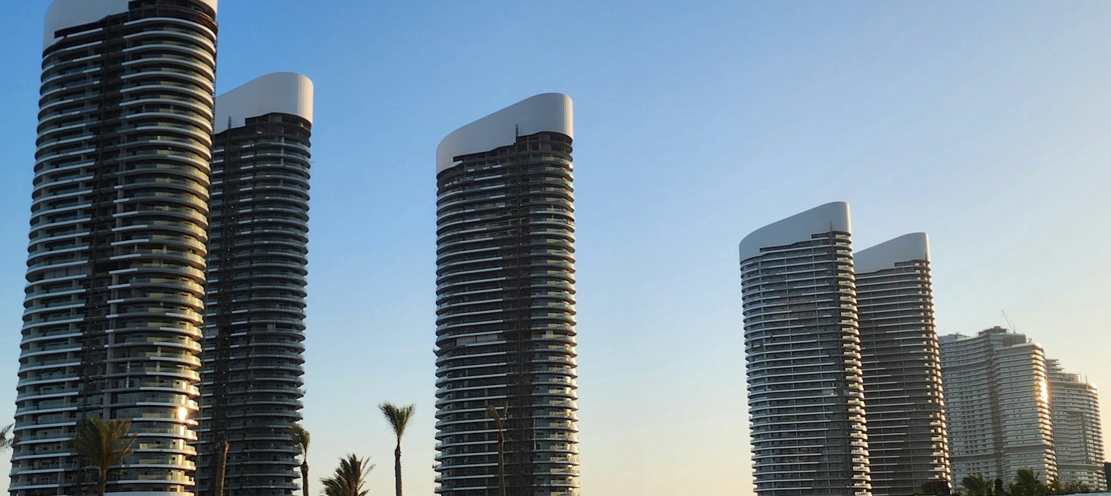 The residential towers of New Alamein on Egypt's north coast against a clear sky
